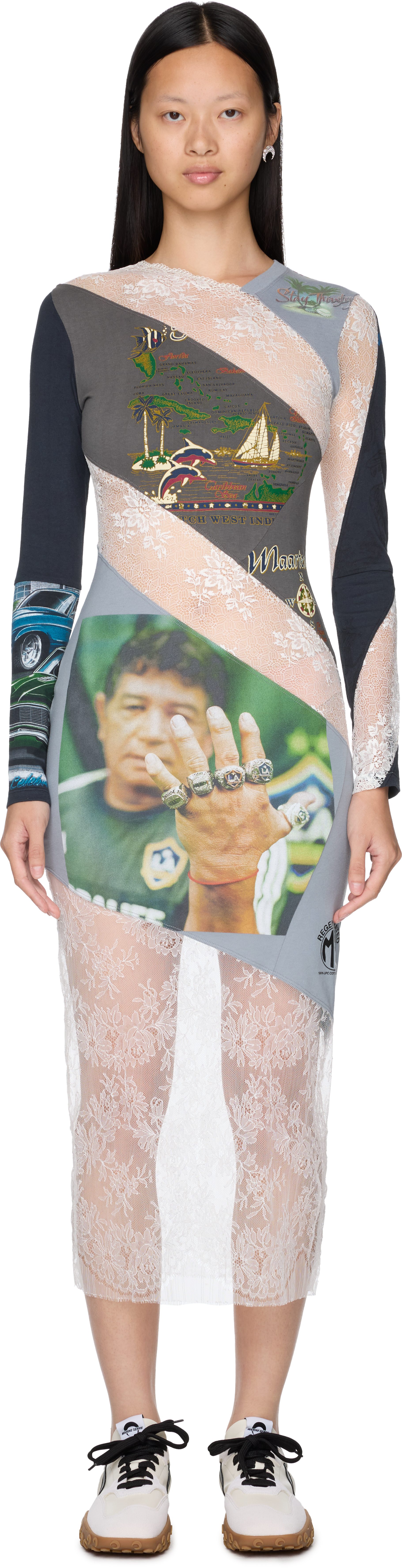 Marine Serre Upcycled T-Shirts And Lace T-Shirt Dress