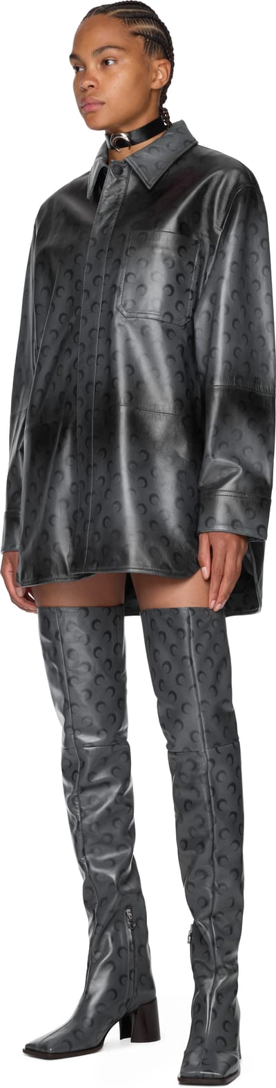 Marine Serre Moon Airbrushed Leather MS Block Thigh Boots