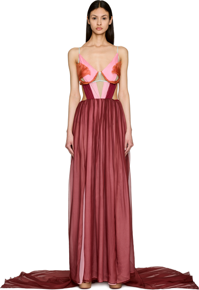 Nensi Dojaka Dahlia Semi-Sheer Flower Petal Gown