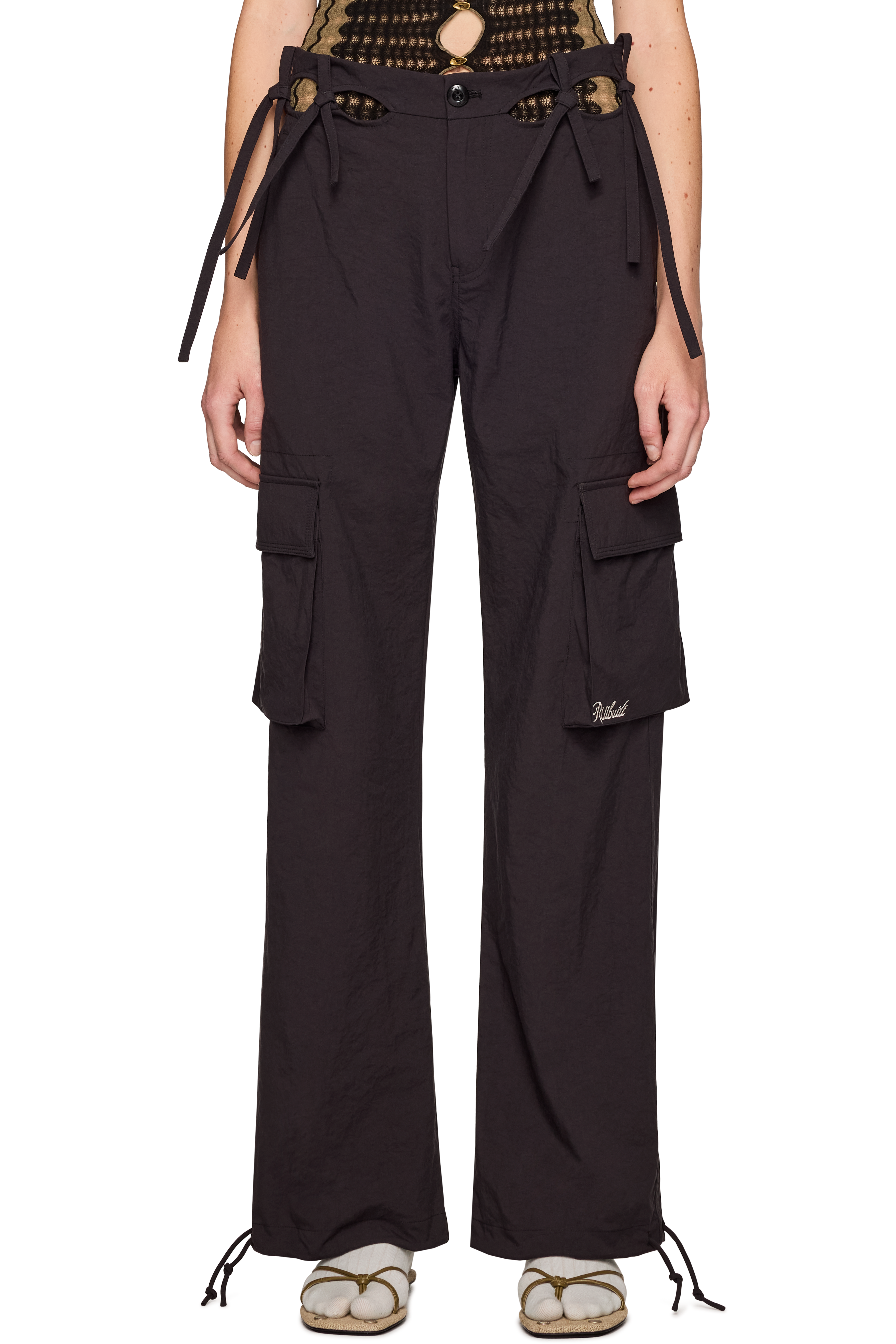 Picture of Embroidery Cutout Cargo Pants