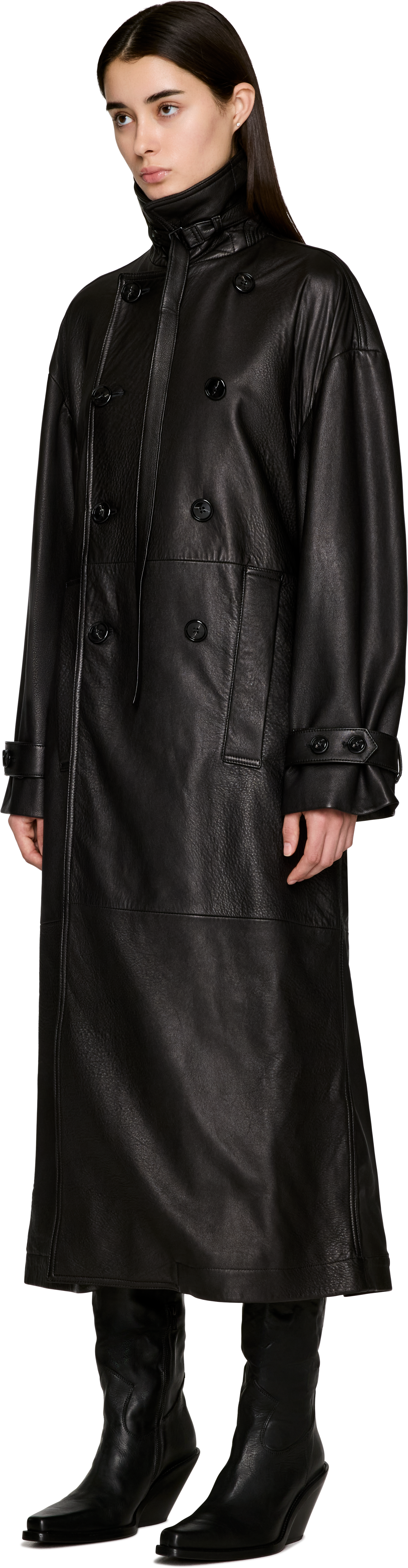 Ann Demeulemeester Ansa Double-Breasted Leather Trench Coat