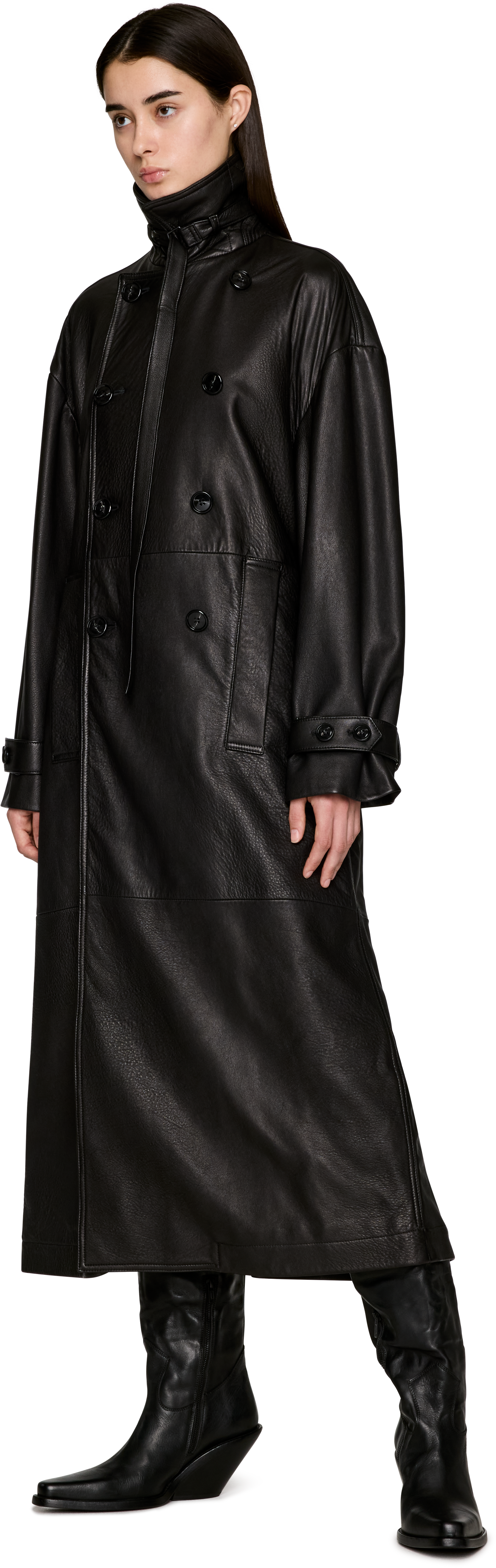 Ann Demeulemeester Ansa Double-Breasted Leather Trench Coat