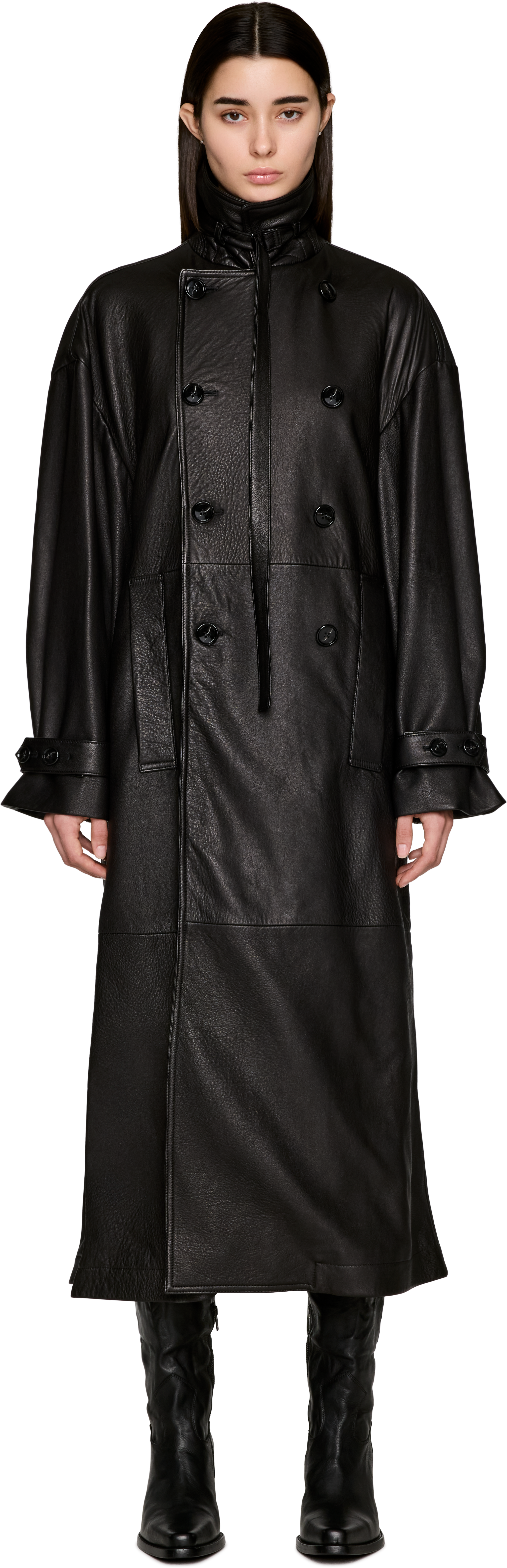 Ann Demeulemeester Ansa Double-Breasted Leather Trench Coat