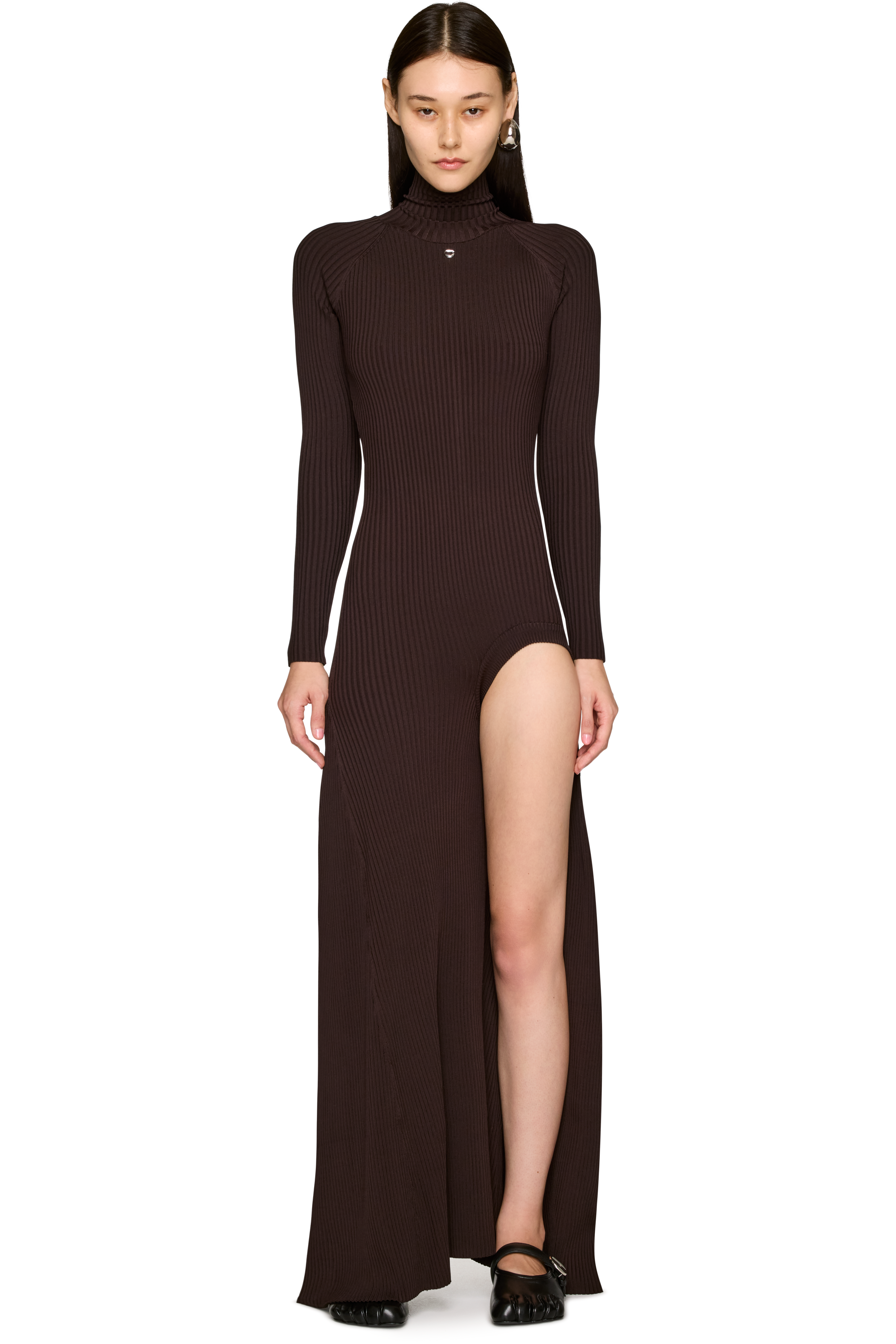 Picture of Leg Cut-Out Rib Gown Maxi Dress