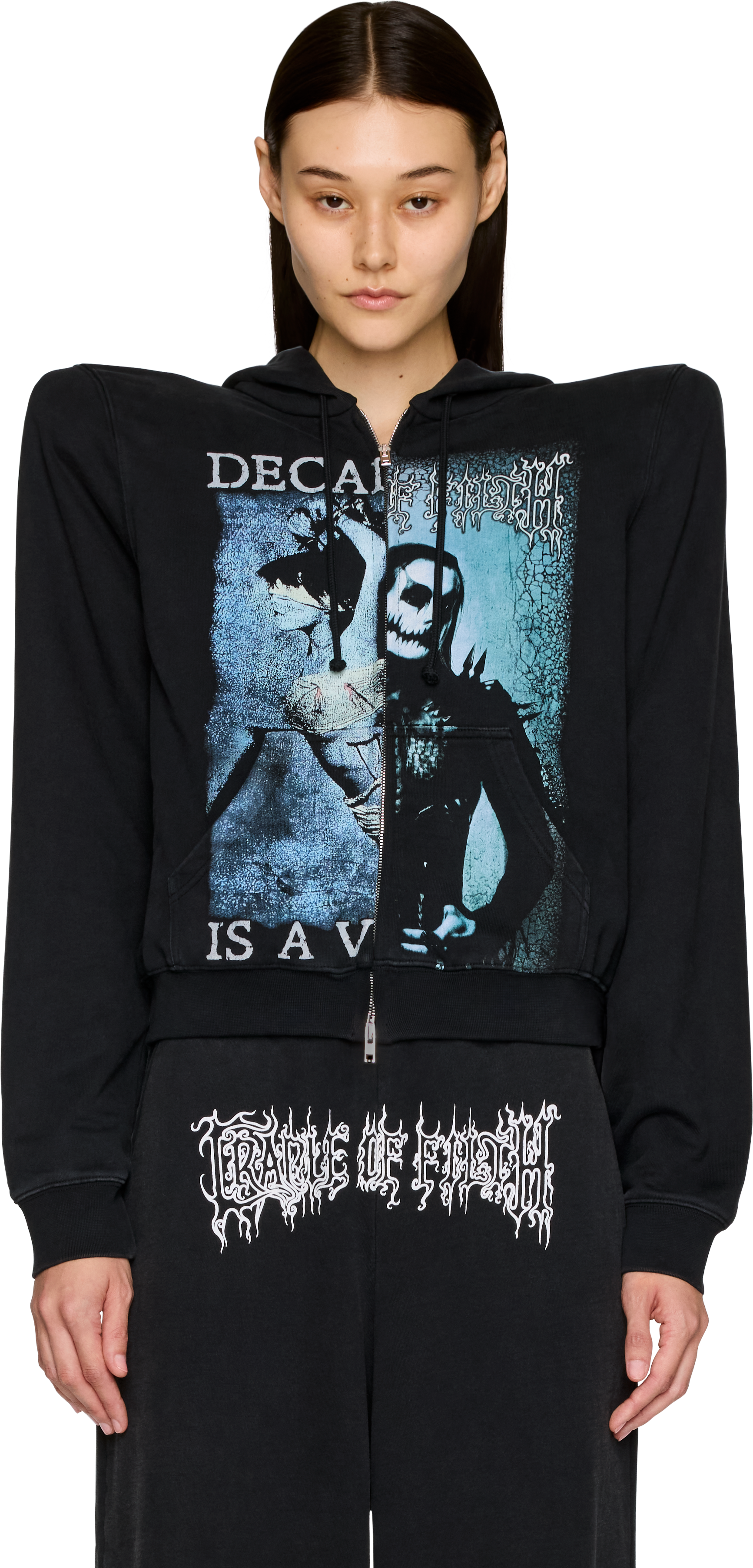 VETEMENTS Cradle of Filth Cut-Up Extreme Shoulder Zip-Up Hoodie