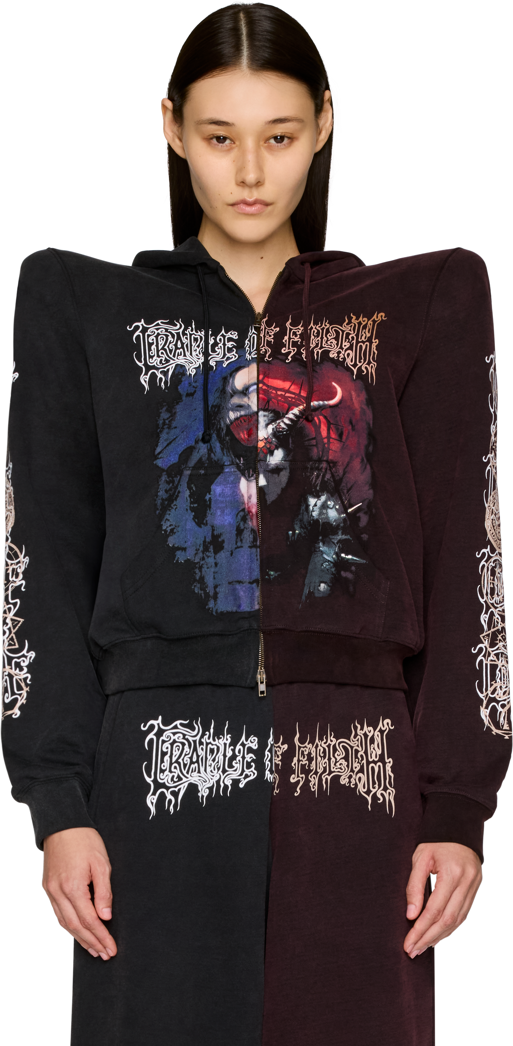VETEMENTS Cradle of Filth Cut-Up Extreme Shoulder Zip-Up Hoodie