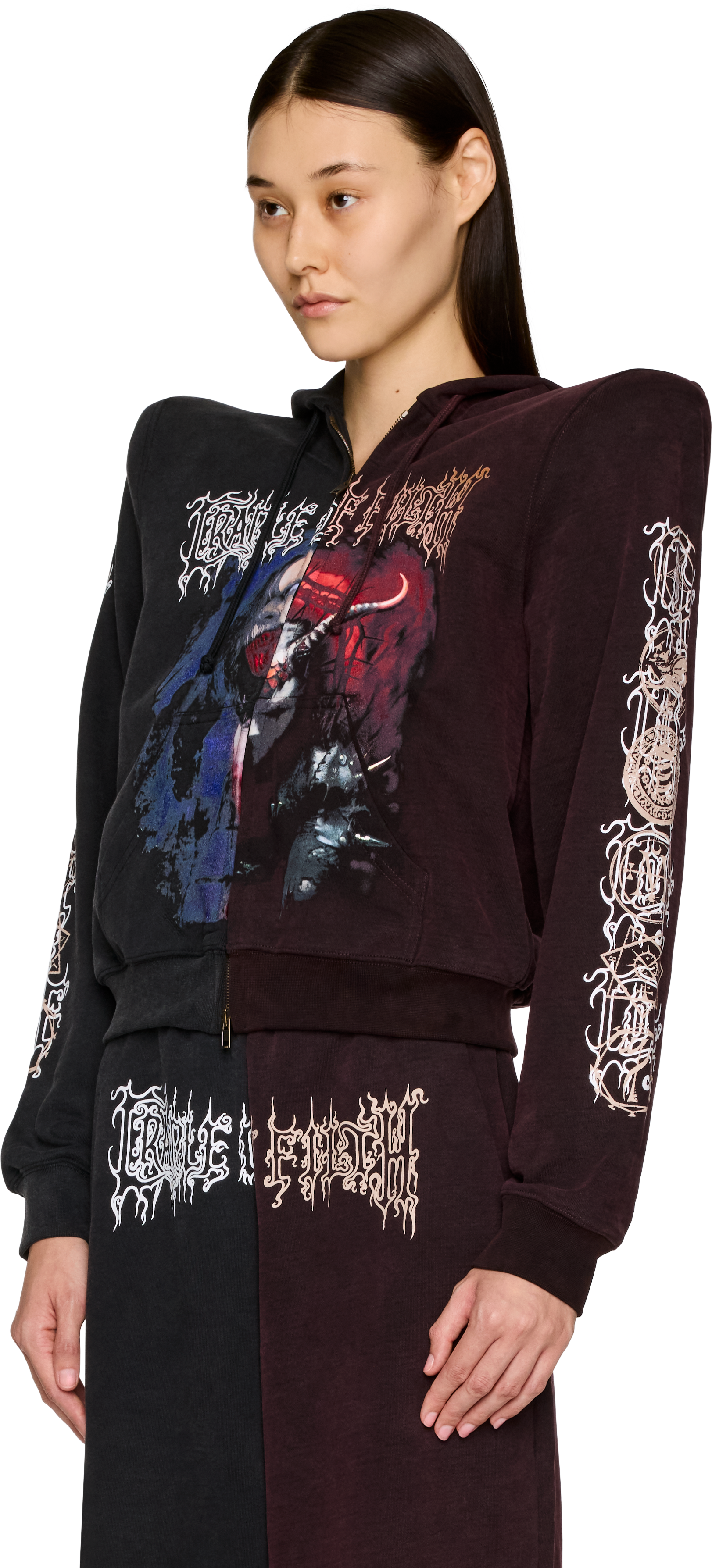 VETEMENTS Cradle of Filth Cut-Up Extreme Shoulder Zip-Up Hoodie