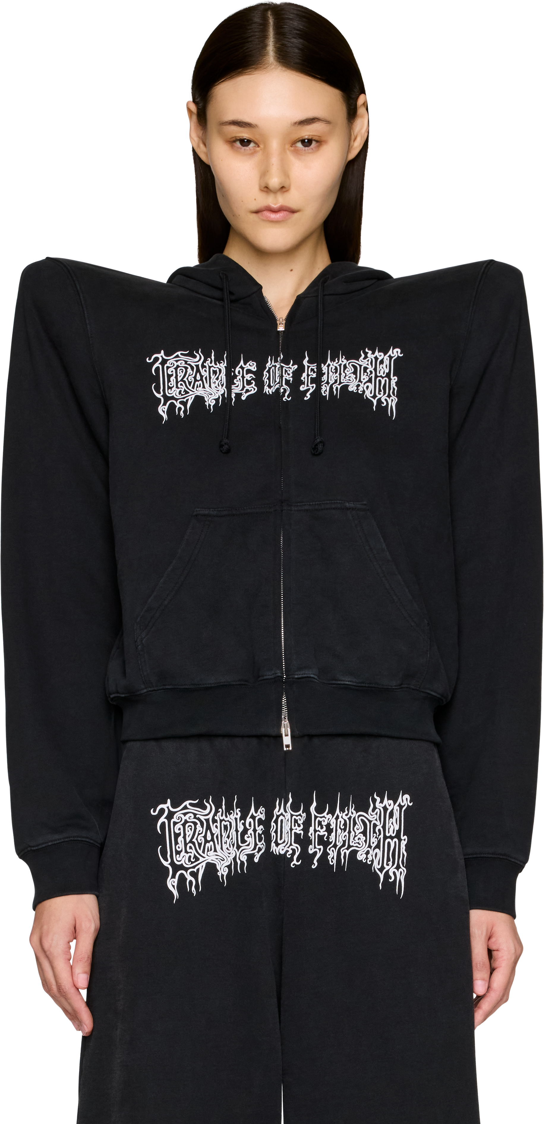 VETEMENTS Cradle of Filth Logo Extreme Shoulder Zip-Up Hoodie