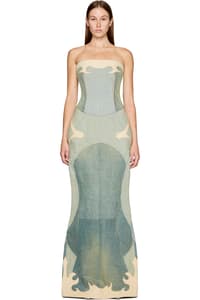 Picture of Couture Regenerated Denim and Leather Bustier Maxi Dress