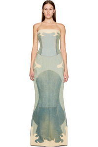 Picture of Couture Regenerated Denim and Leather Bustier Maxi Dress