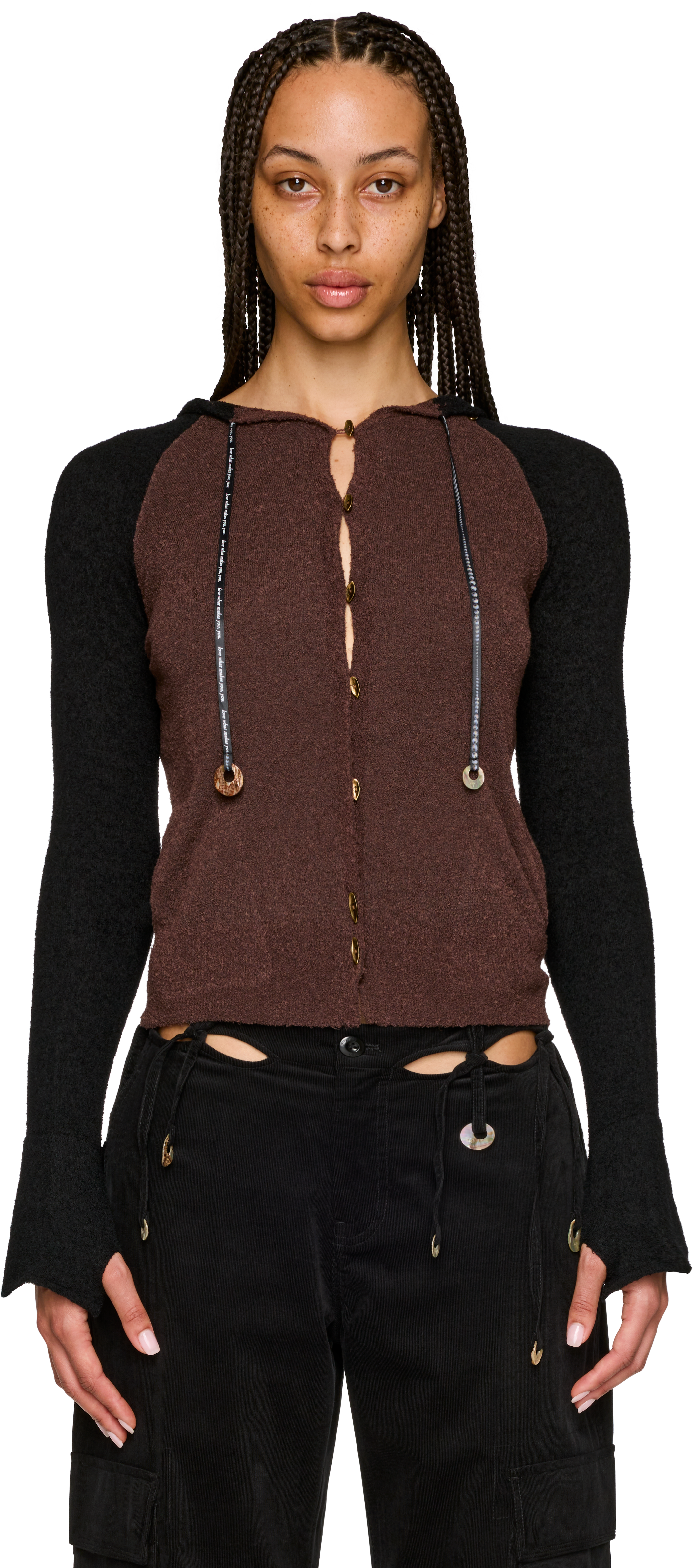 Rui Intarsia Wool Ribbon Hooded Cardigan