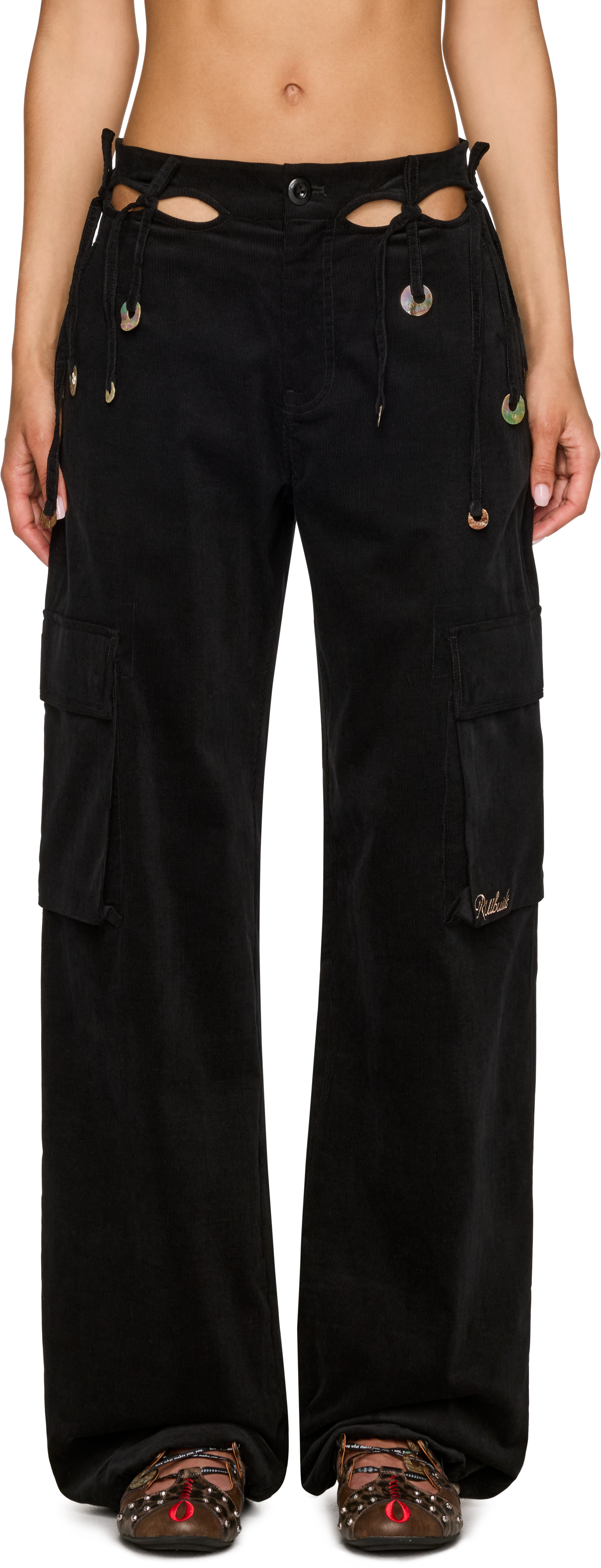 Rui Ribbon Embroidery Cutout Cargo Pants