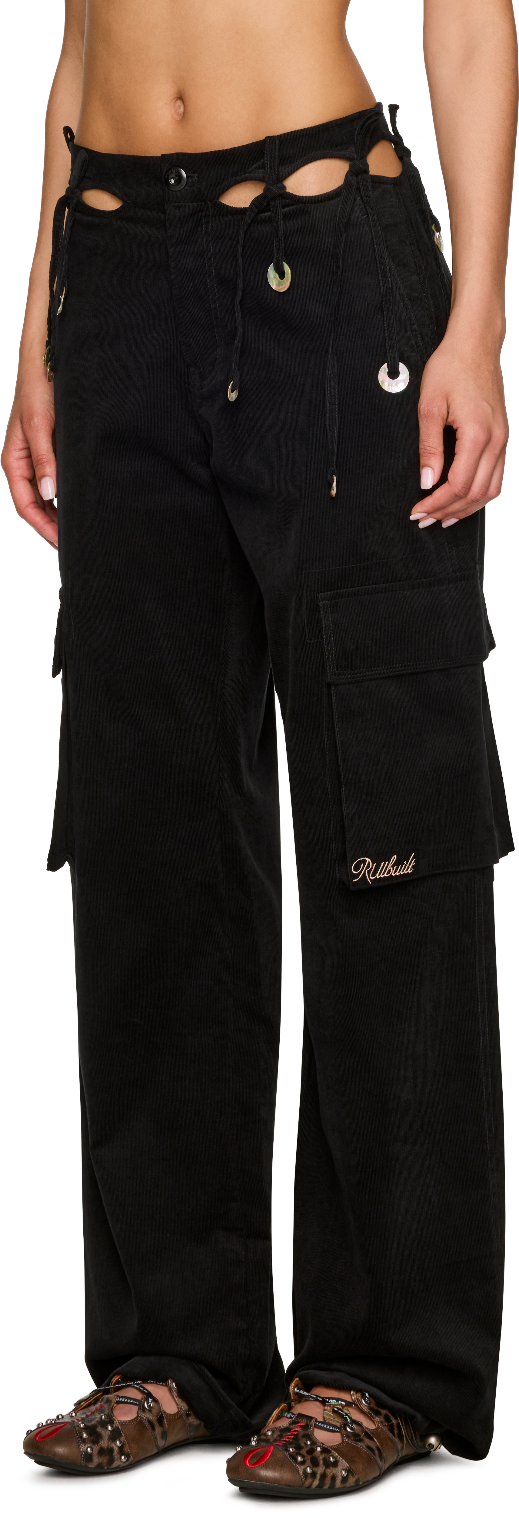 Rui Ribbon Embroidery Cutout Cargo Pants