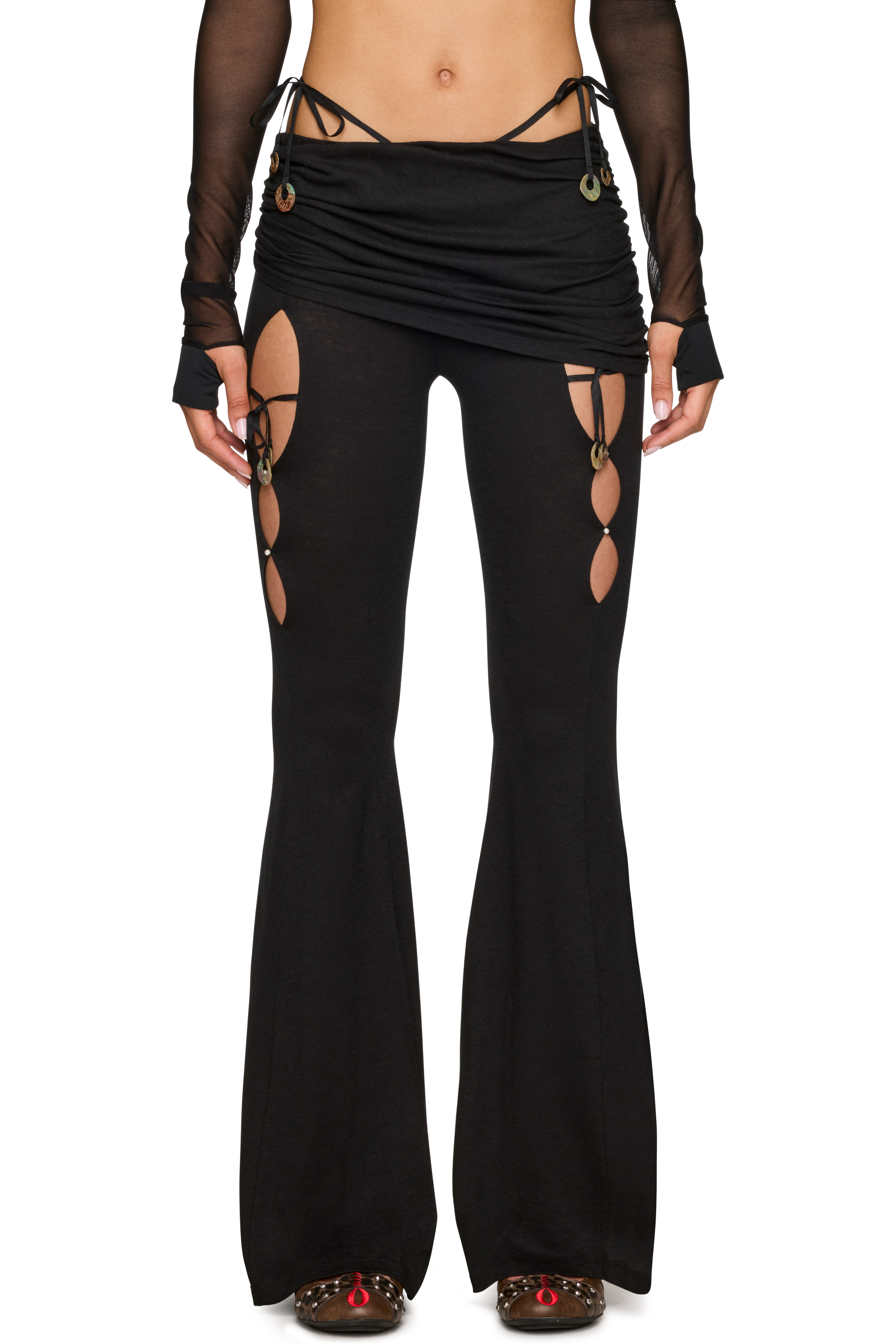 Picture of Linen-Cotton G-String Skirt Layered Flared Trousers