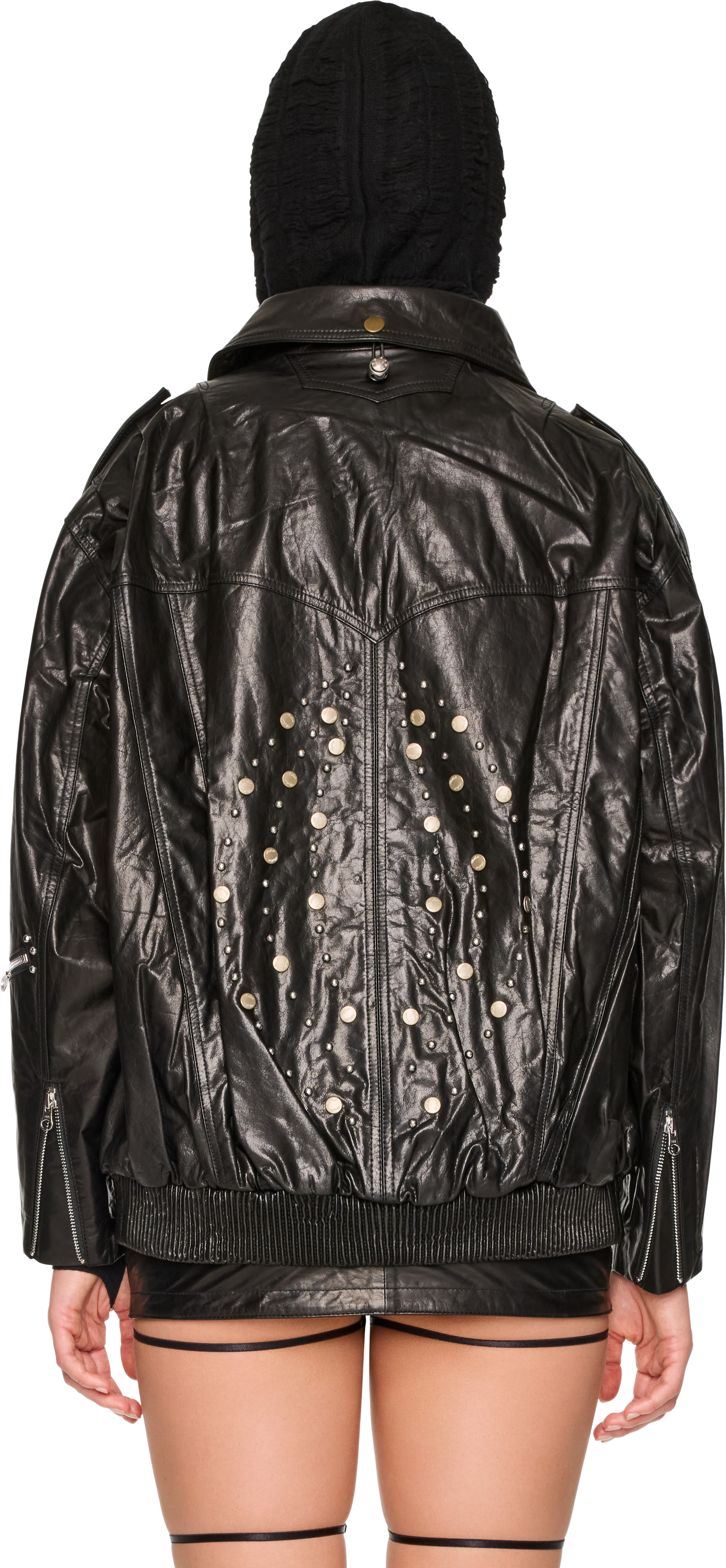 Rui Button-Up Collar Rivet Leather Jacket
