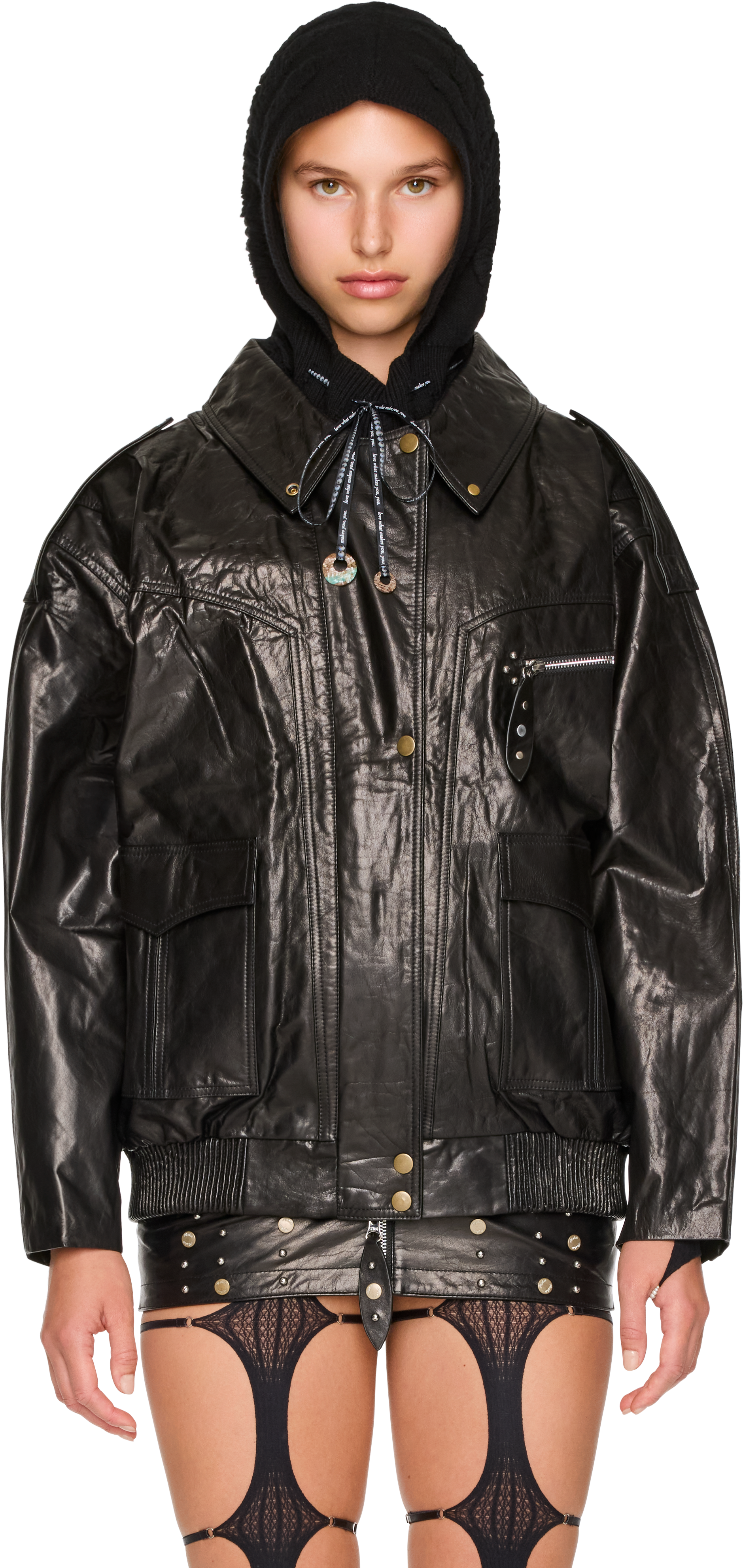Rui Button-Up Collar Rivet Leather Jacket