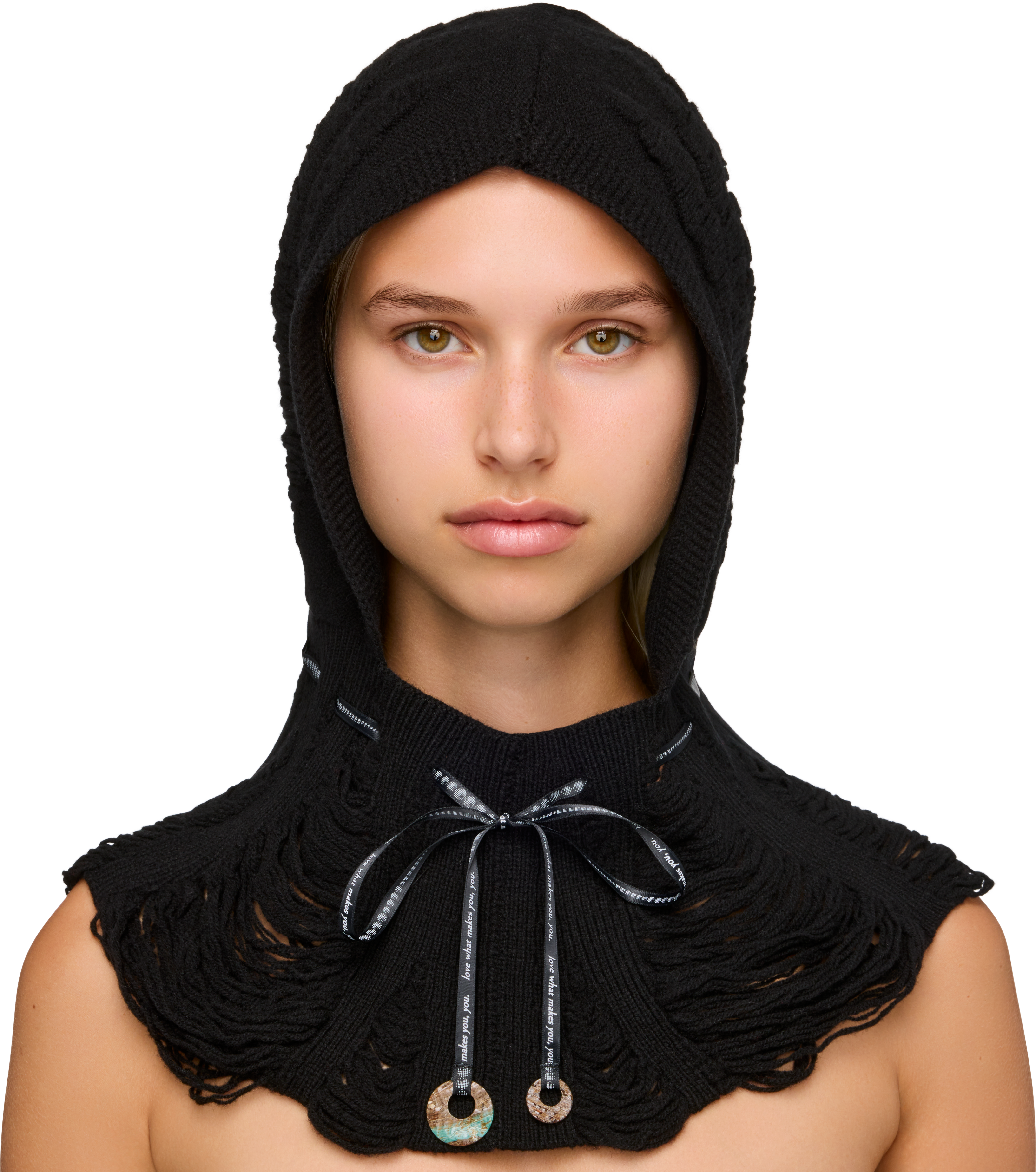 Rui Laddering Wool Ribbon Hood Balaclava