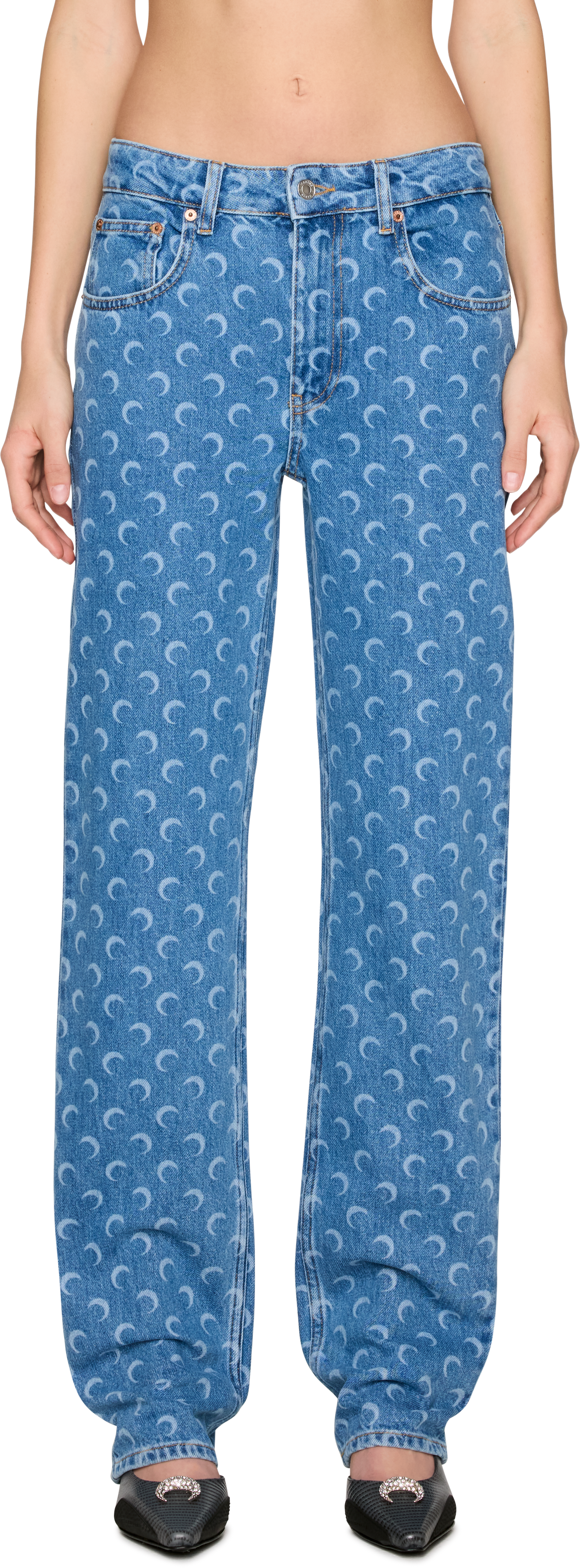 Marine Serre Moon Laser Blue Wash Denim Straight Jeans