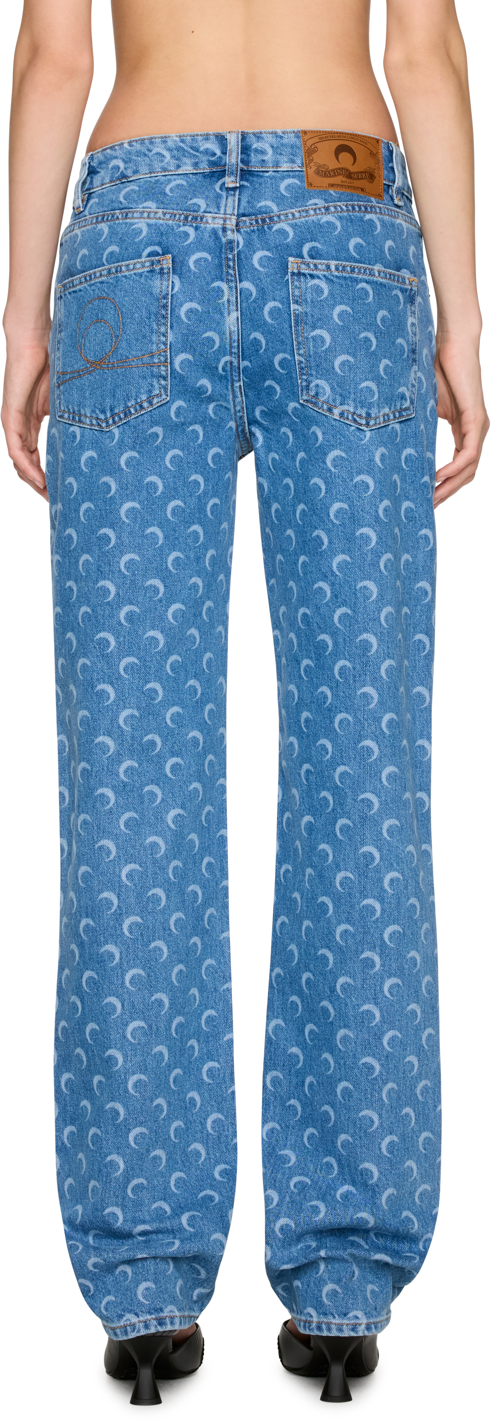 Marine Serre Moon Laser Blue Wash Denim Straight Jeans