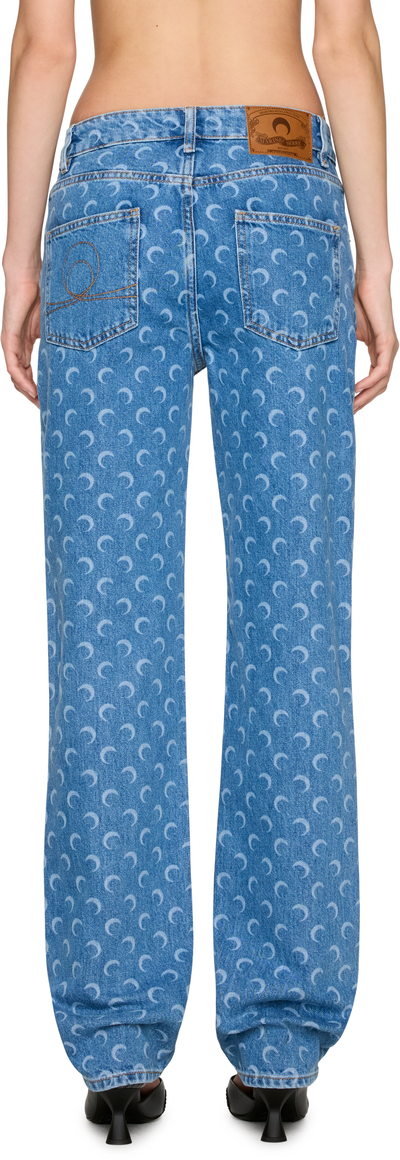 Marine Serre Moon Laser Blue Wash Denim Straight Jeans