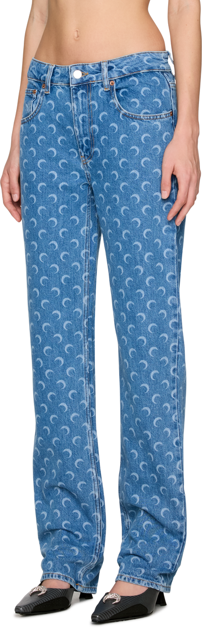 Marine Serre Moon Laser Blue Wash Denim Straight Jeans