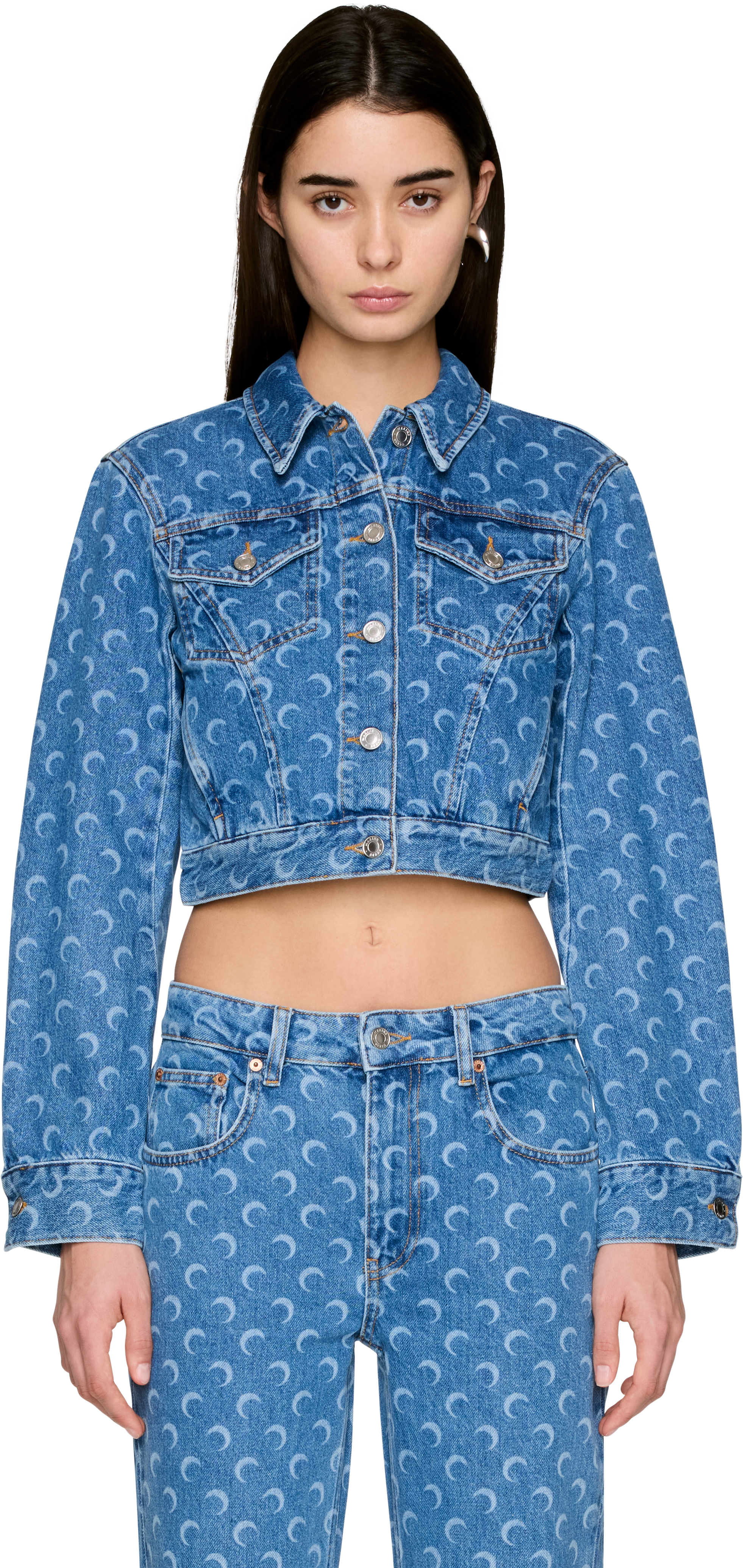 Marine Serre Moon Laser Blue Wash Cropped Denim Jacket