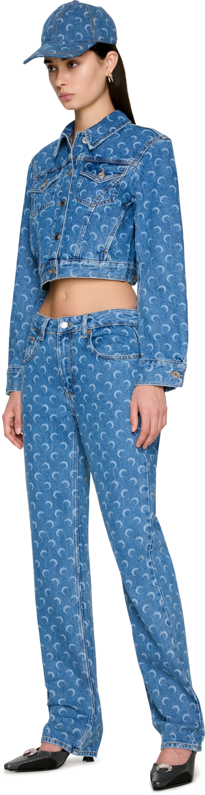 Marine Serre Moon Laser Blue Wash Cropped Denim Jacket