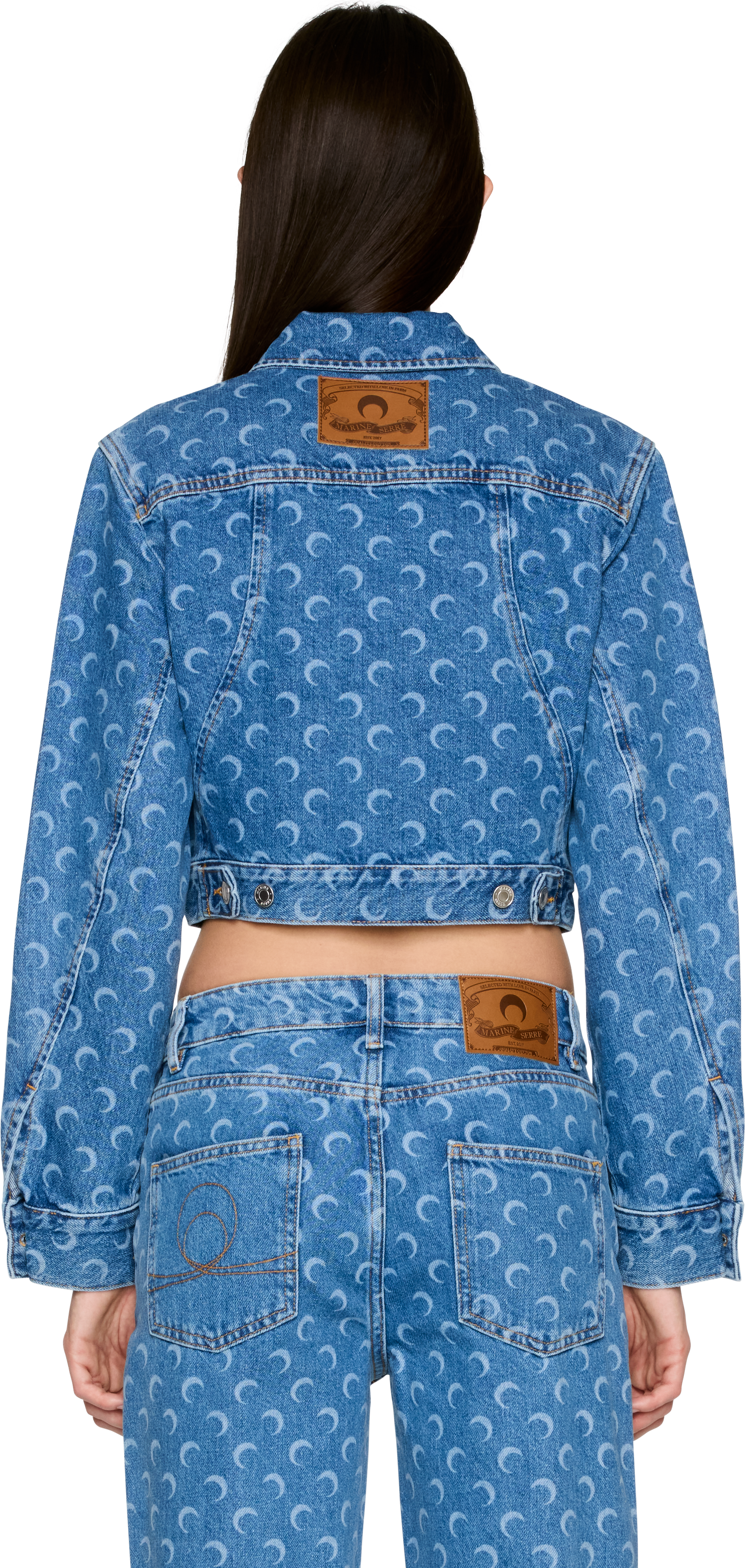 Marine Serre Moon Laser Blue Wash Cropped Denim Jacket