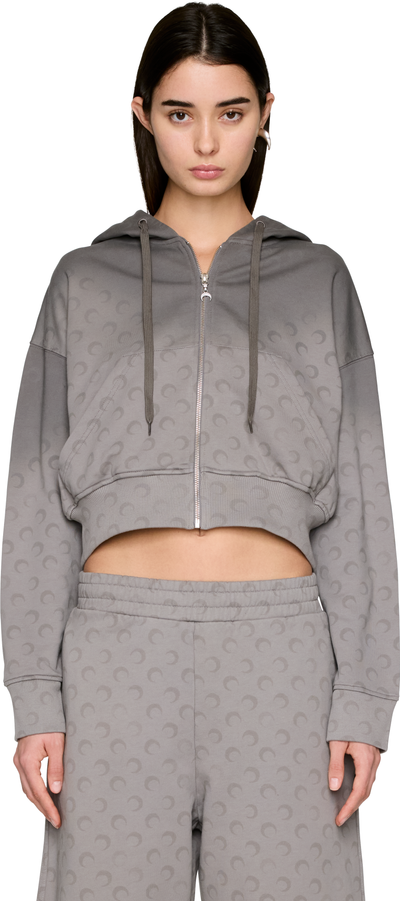 Marine Serre Faded Moon Fleece Cropped Zipped Hoodie