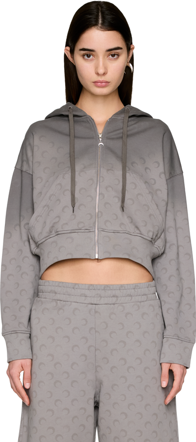 Marine Serre Faded Moon Fleece Cropped Zipped Hoodie