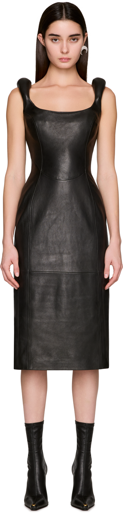 Marine Serre Glossy Moon Leather Sleeveless Midi Dress
