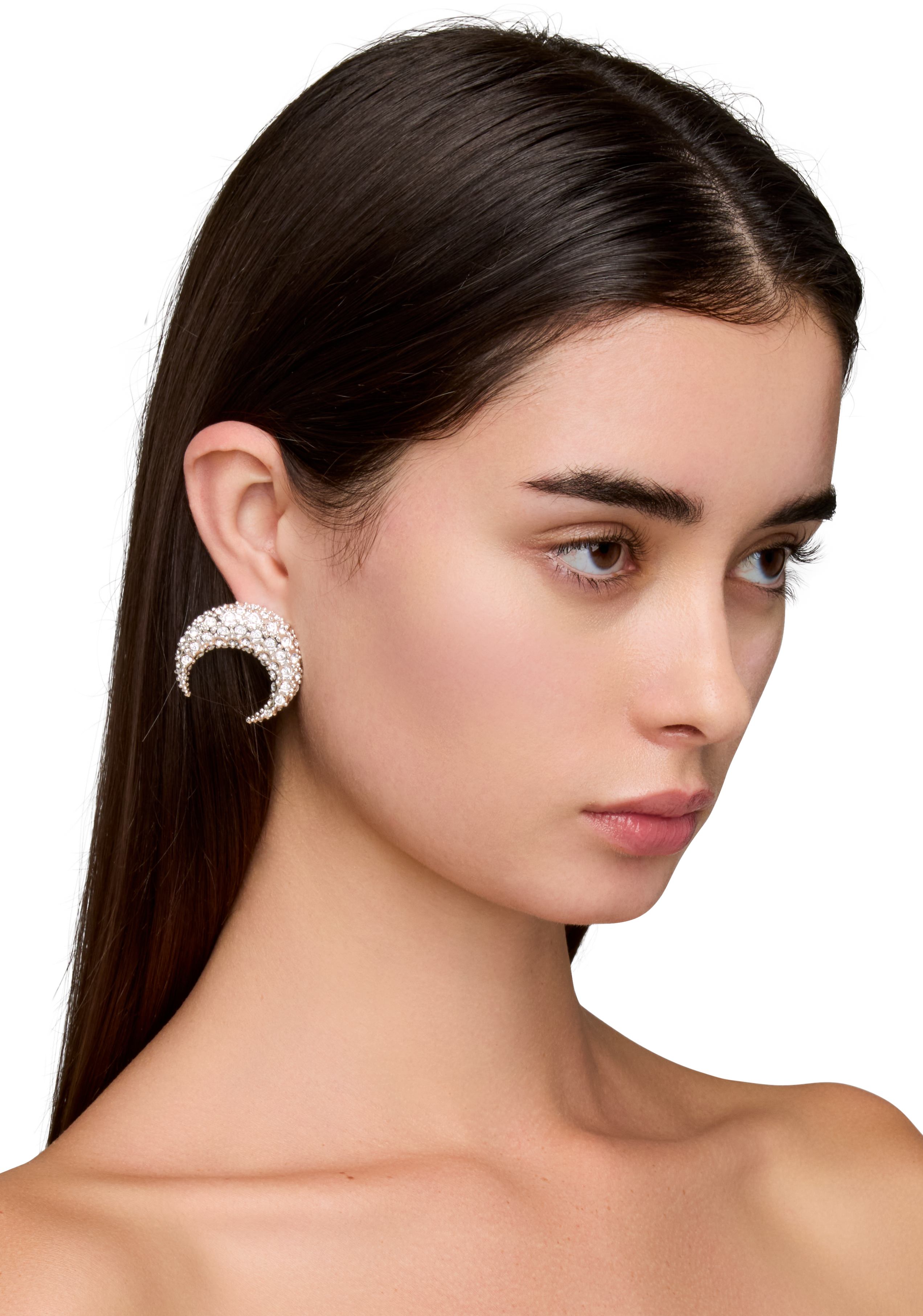 Marine Serre Swarovski Crystal Moon Stud Single Earring