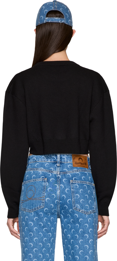 Marine Serre Merino Wool Knit Long Sleeve Cropped Sweater