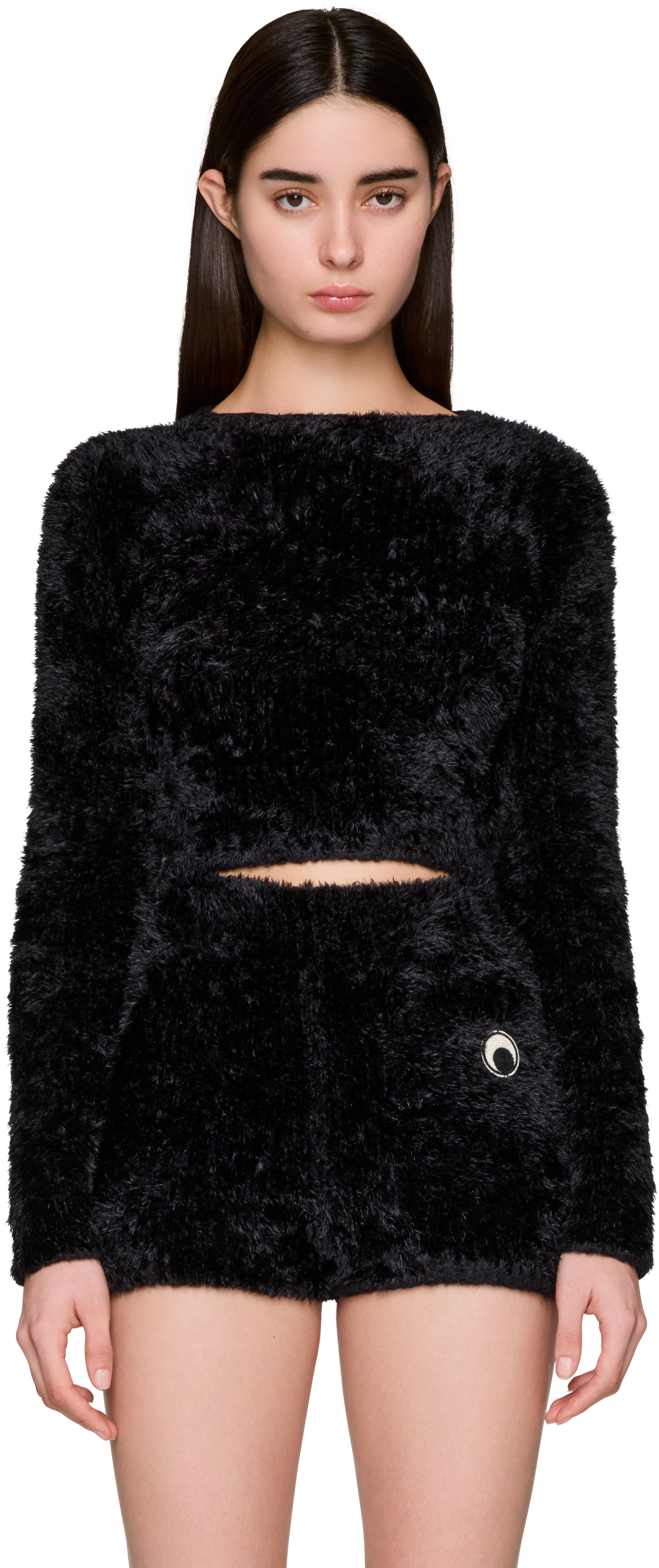 Marine Serre Wild Fluffy Knit Fitted Crewneck Sweater