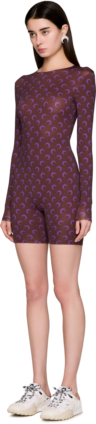 Marine Serre Moon Printed Jersey Long Sleeve Short Catsuit
