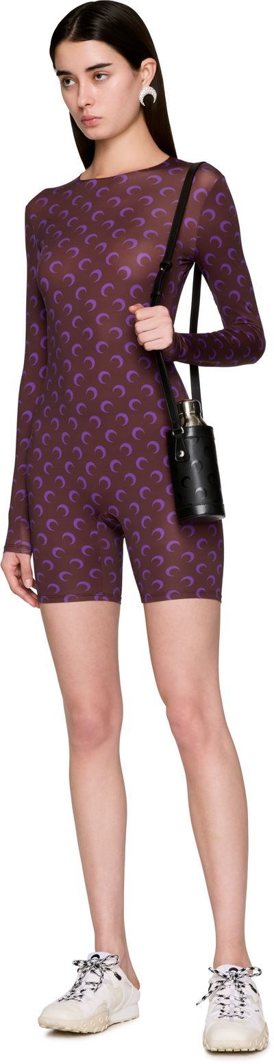 Marine Serre Moon Printed Jersey Long Sleeve Short Catsuit