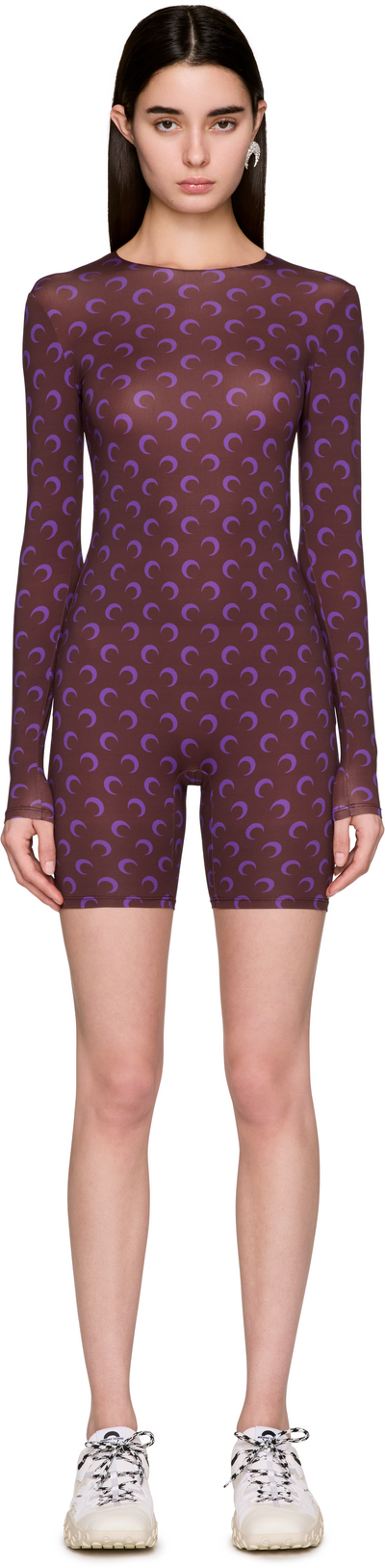 Marine Serre Moon Printed Jersey Long Sleeve Short Catsuit