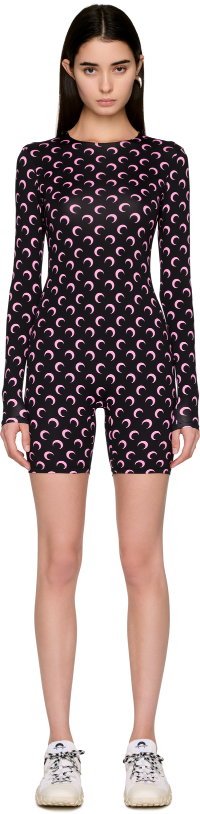 Marine Serre Moon Printed Jersey Long Sleeve Short Catsuit