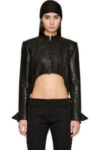 Picture of Sas Cropped Stand Collar Leather Jacket