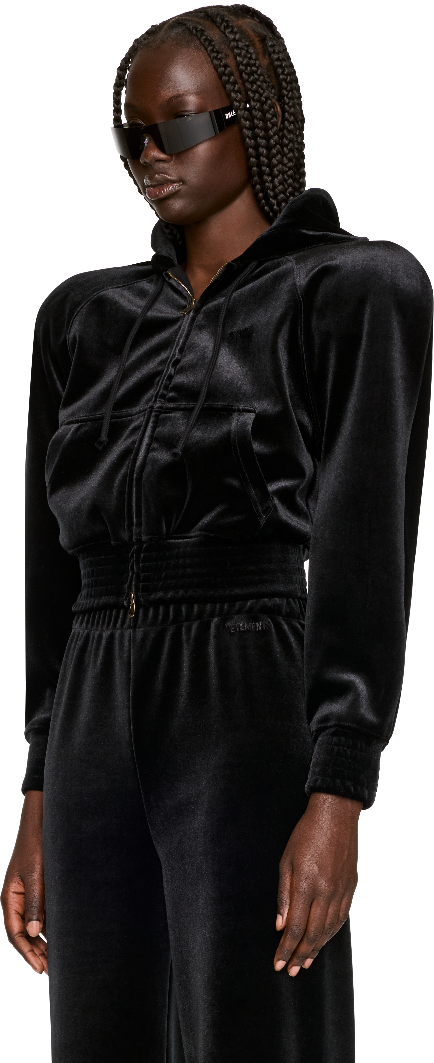 VETEMENTS Velvet Rounded Shoulder Zip-Up Hoodie