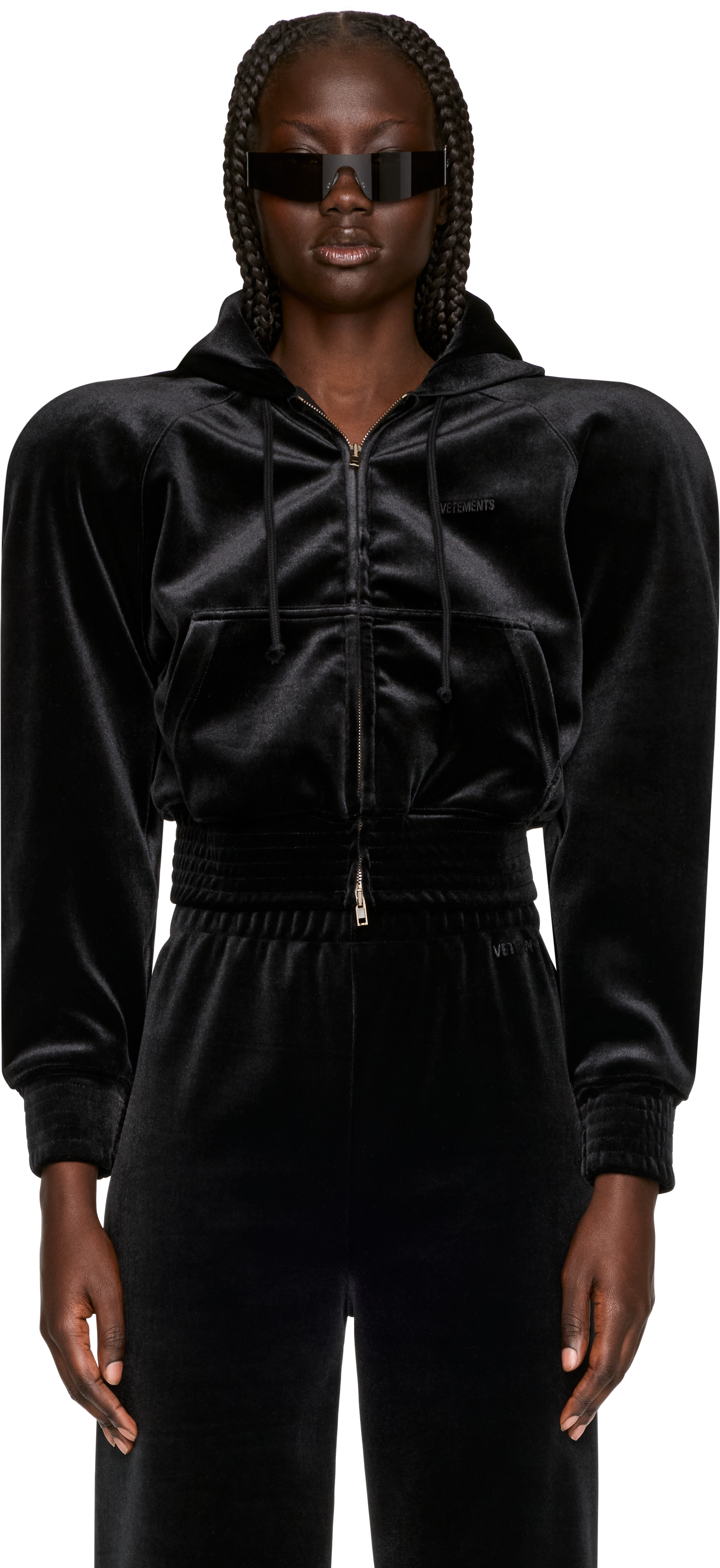 VETEMENTS Velvet Rounded Shoulder Zip-Up Hoodie