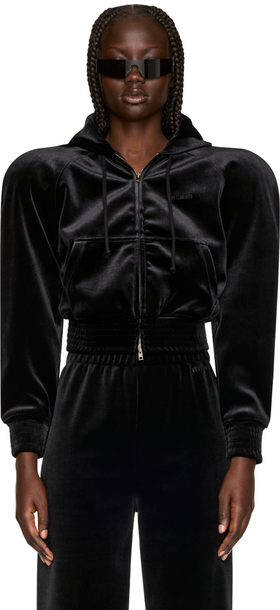 VETEMENTS Velvet Rounded Shoulder Zip-Up Hoodie