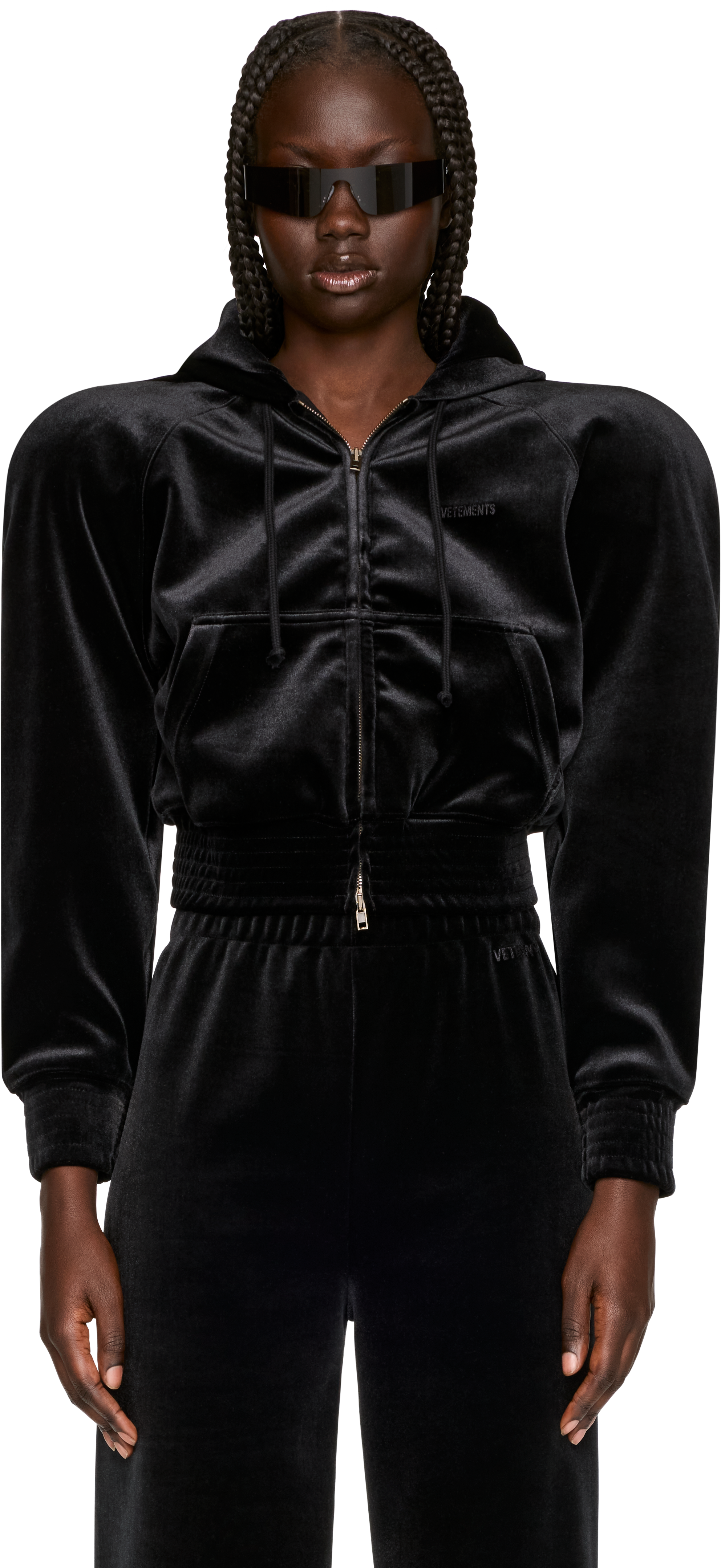 VETEMENTS Velvet Rounded Shoulder Zip-Up Hoodie