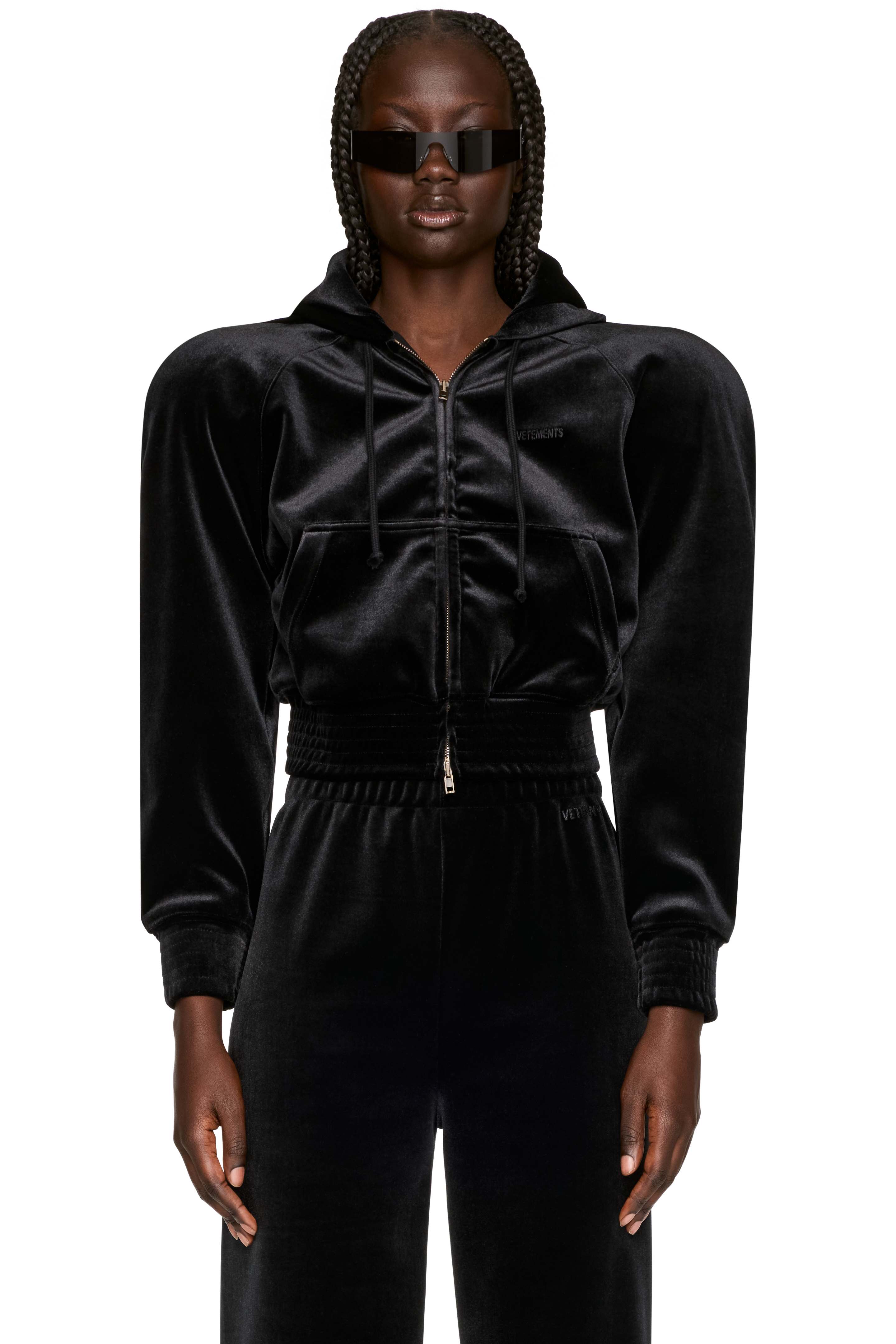 Picture of Velvet Rounded Shoulder Zip-Up Hoodie