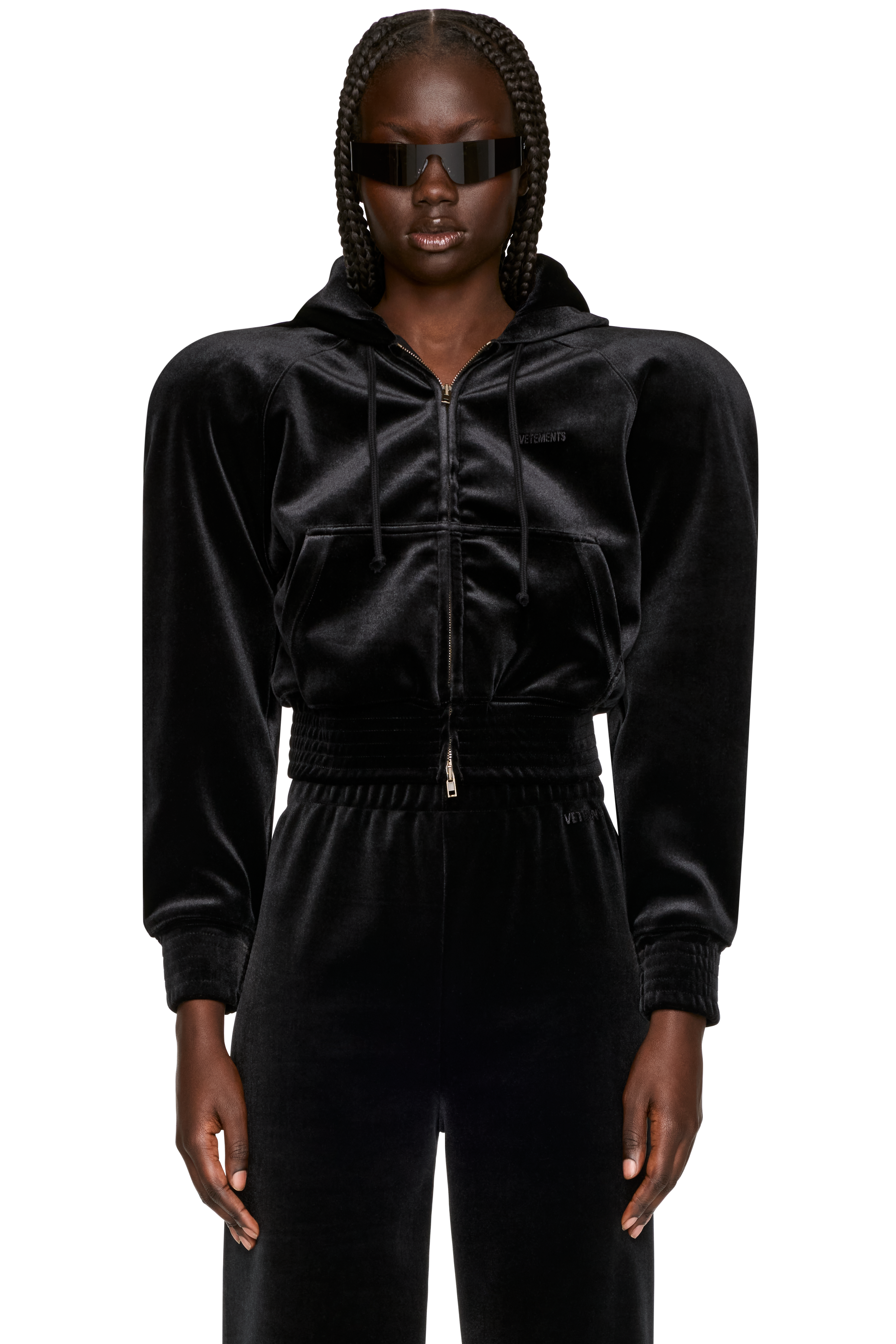 Picture of Velvet Rounded Shoulder Zip-Up Hoodie