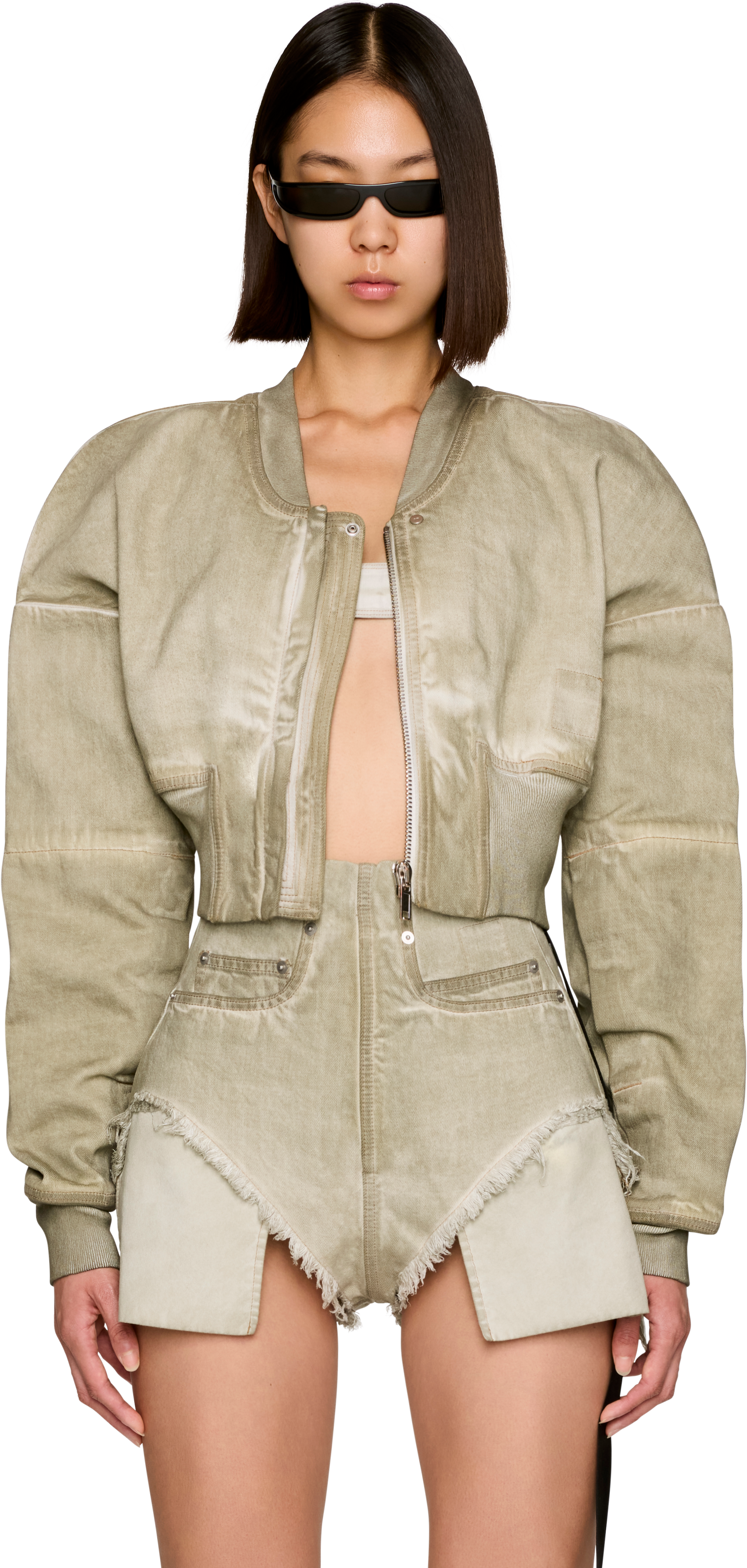 Rick Owens DRKSHDW Temple Flight Cropped Denim Bomber Jacket