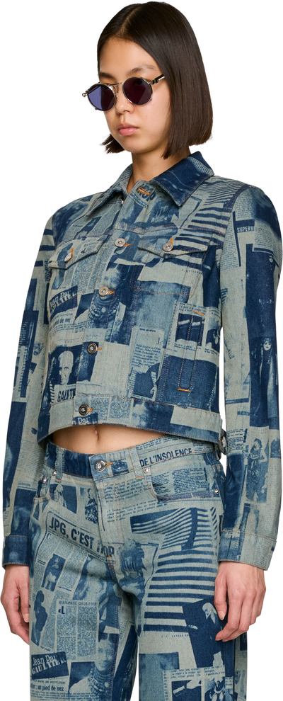 Jean Paul Gaultier Fitted Newspaper Print Denim Jacket