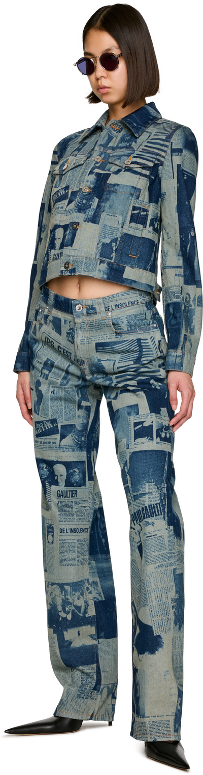 Jean Paul Gaultier Fitted Newspaper Print Denim Jacket