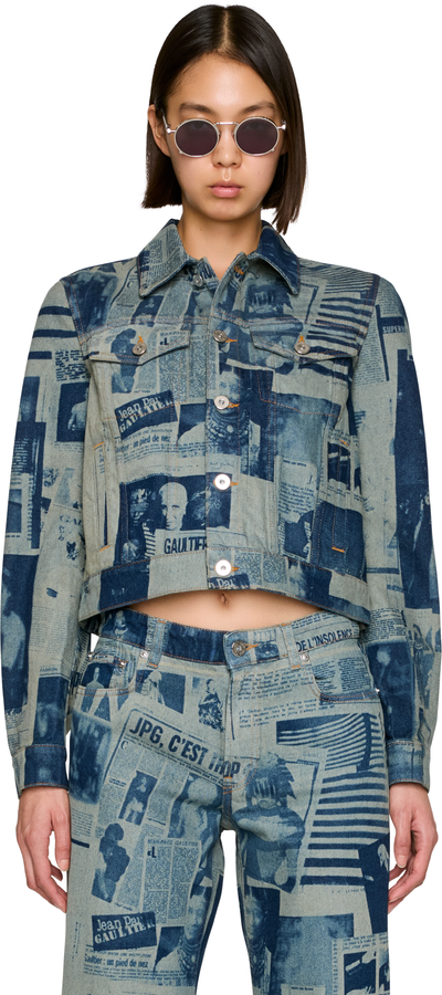 Jean Paul Gaultier Fitted Newspaper Print Denim Jacket