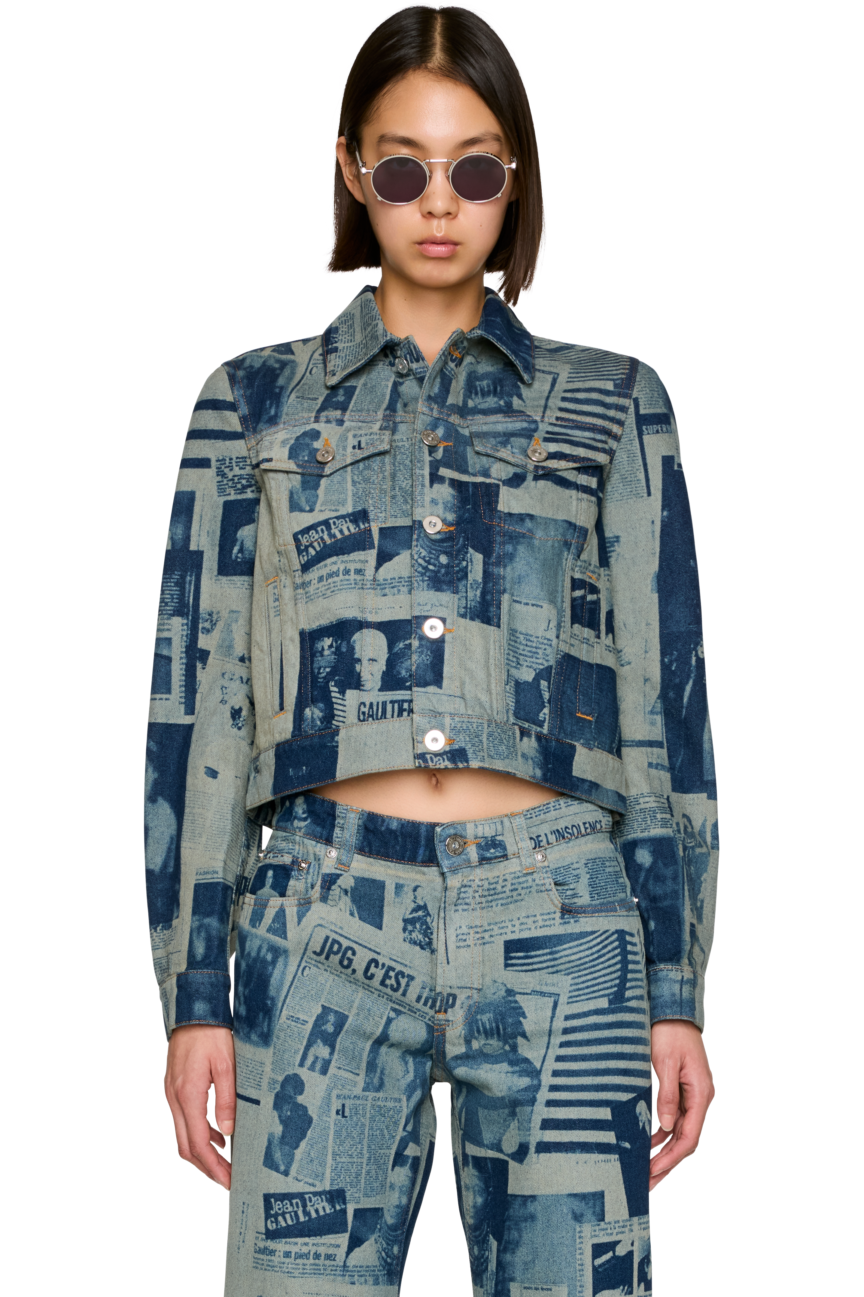 Picture of Fitted Newspaper Print Denim Jacket